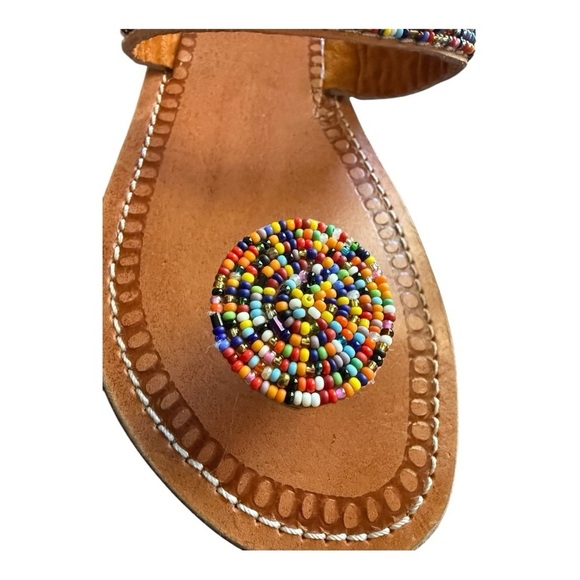 Alex’s Pure Genuine Leather Beaded Multi Color Handmade Thong Sandals- Coachella - Picture 2 of 14